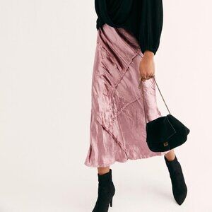 Free People Solid Serious Swagger Velvet Midi Skirt Size XS